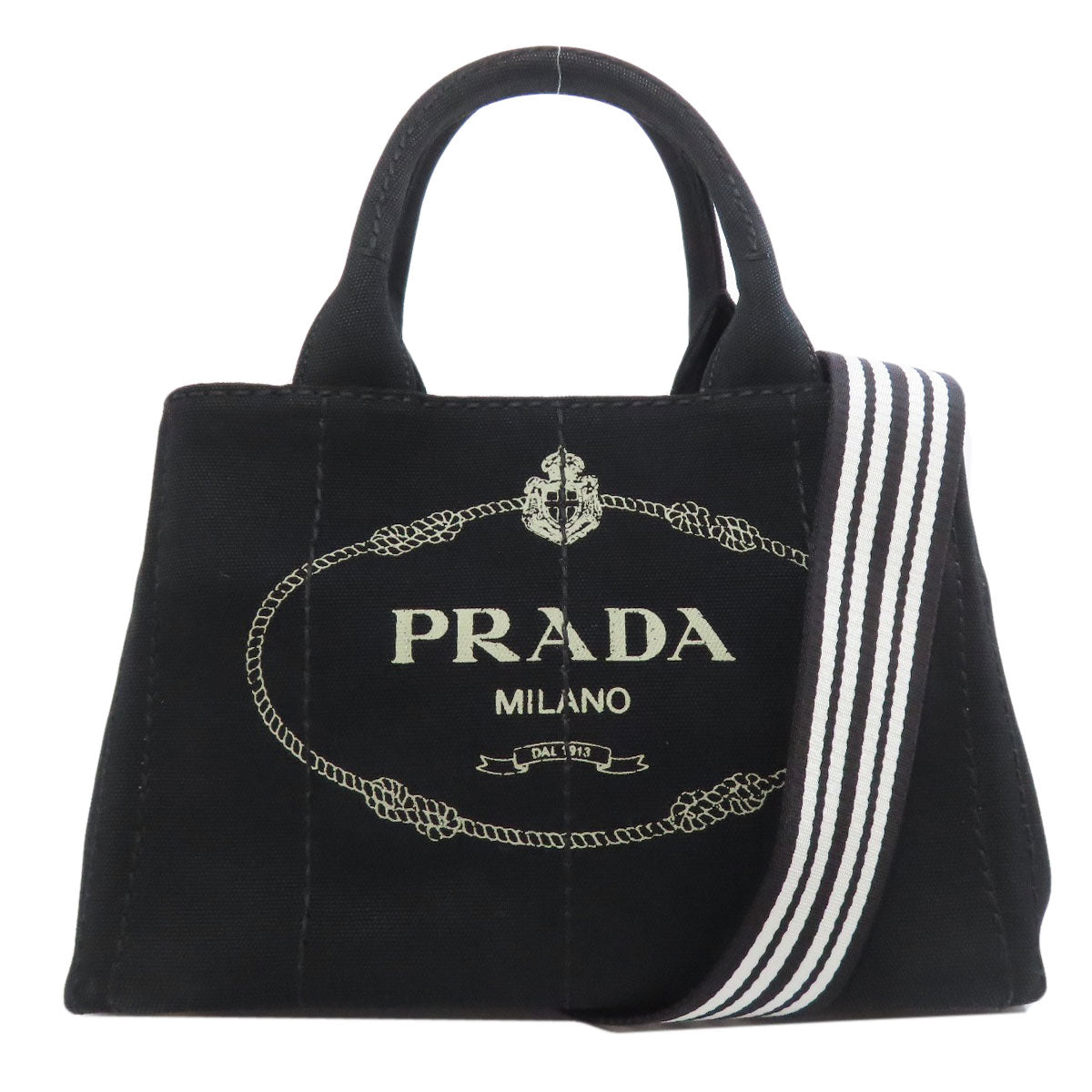 PRADA Handbag canvas black Canapa mini 2 WAY