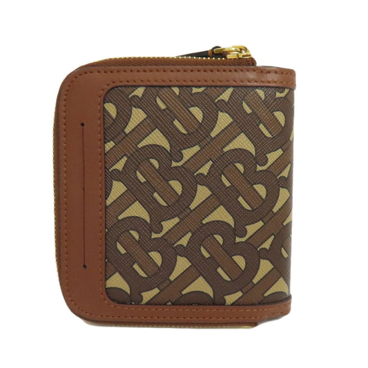 BURBERRY Bifold Wallet leather Brown TB logo pattern Women Used Authentic
