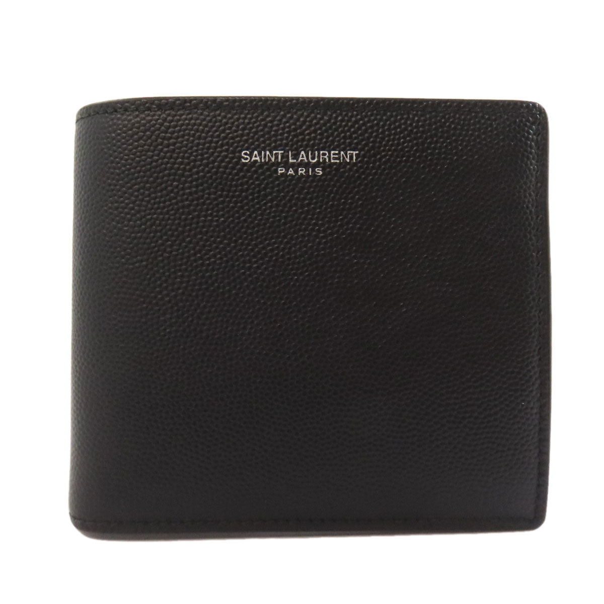SAINT LAURENT Bifold Wallet leather black logo Women Used Authentic