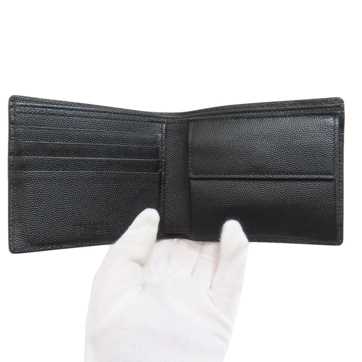 SAINT LAURENT Bifold Wallet leather black logo Women Used Authentic