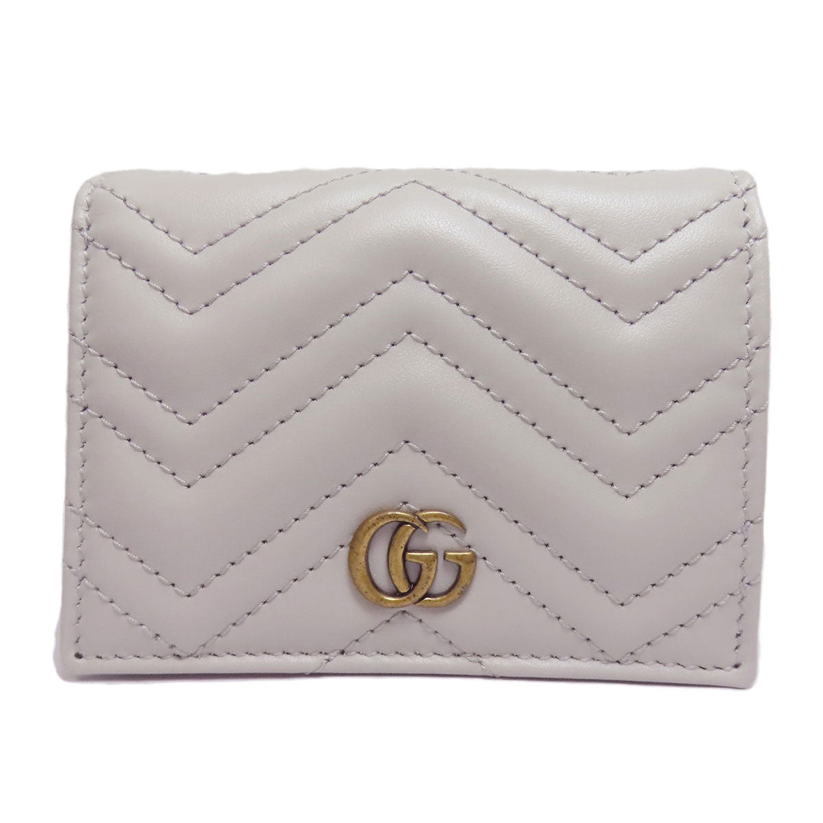 GUCCI Bifold Wallet 466492 leather gray GG Marmont Women Used Authentic