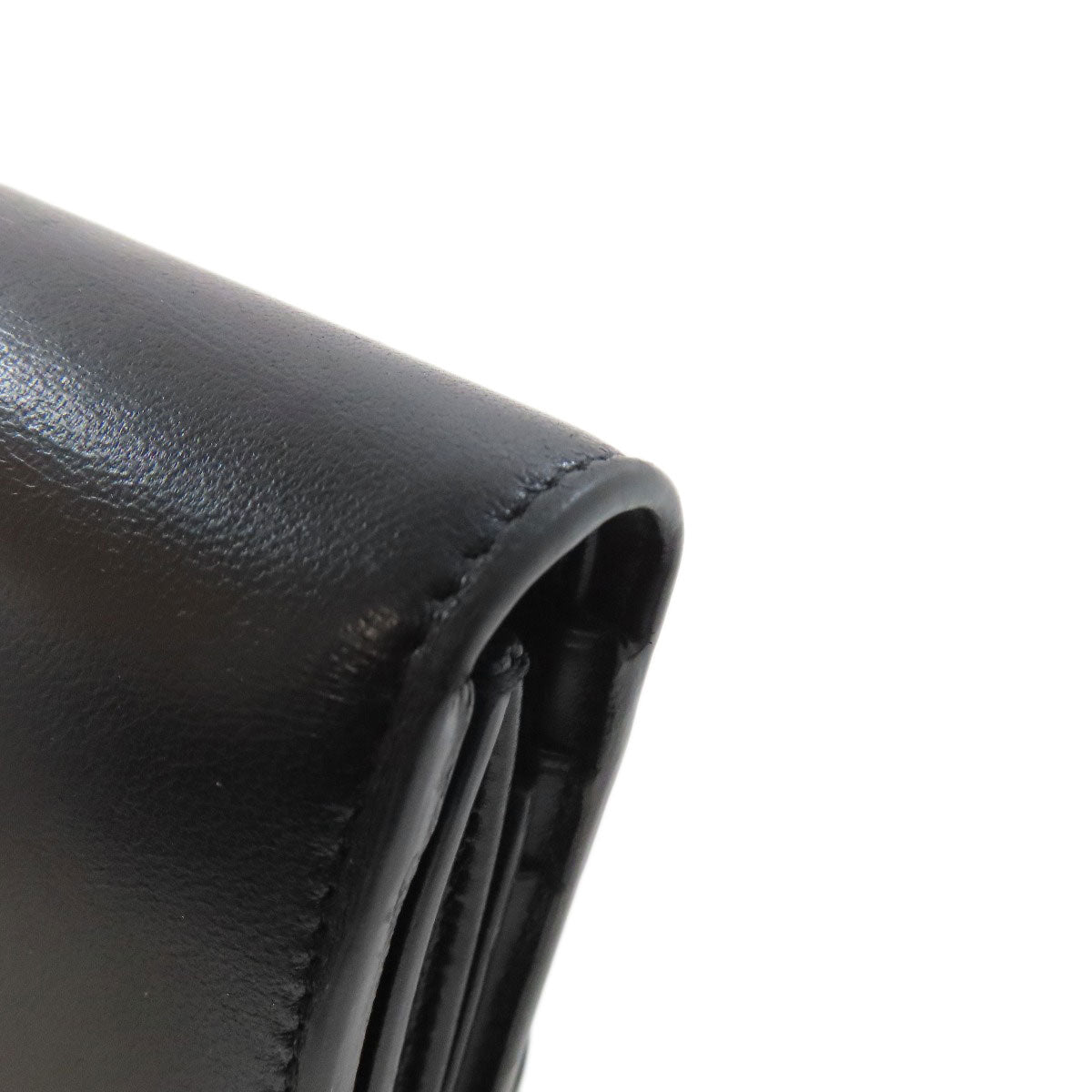 CELINE Bifold Wallet leather black Triomphe Flap Women Used Authentic