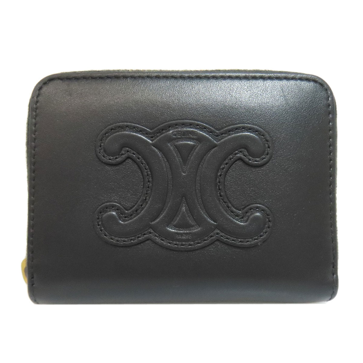 CELINE Coin case leather black Triomphe