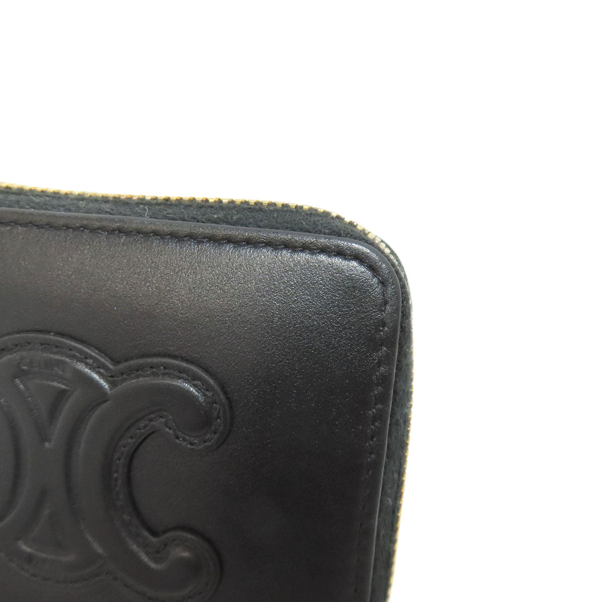 CELINE Coin case leather black Triomphe