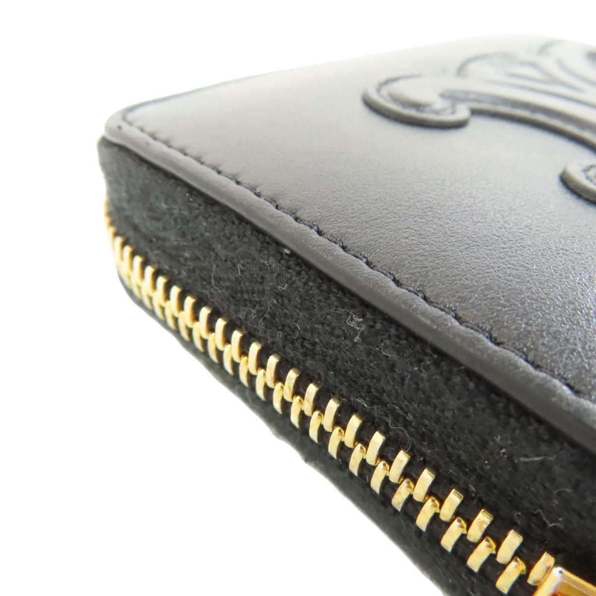 CELINE Coin case leather black Triomphe
