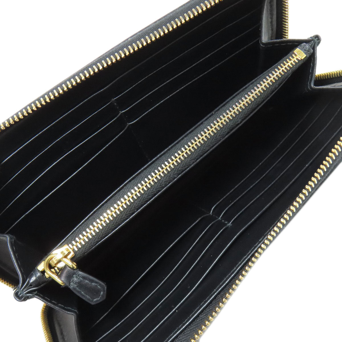 PRADA Long Wallet Purse 1ML506 Calfskin black Zip Around embossing Women Used Authentic