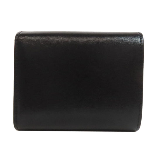 CELINE Bifold Wallet leather black Triomphe Flap Women Used Authentic
