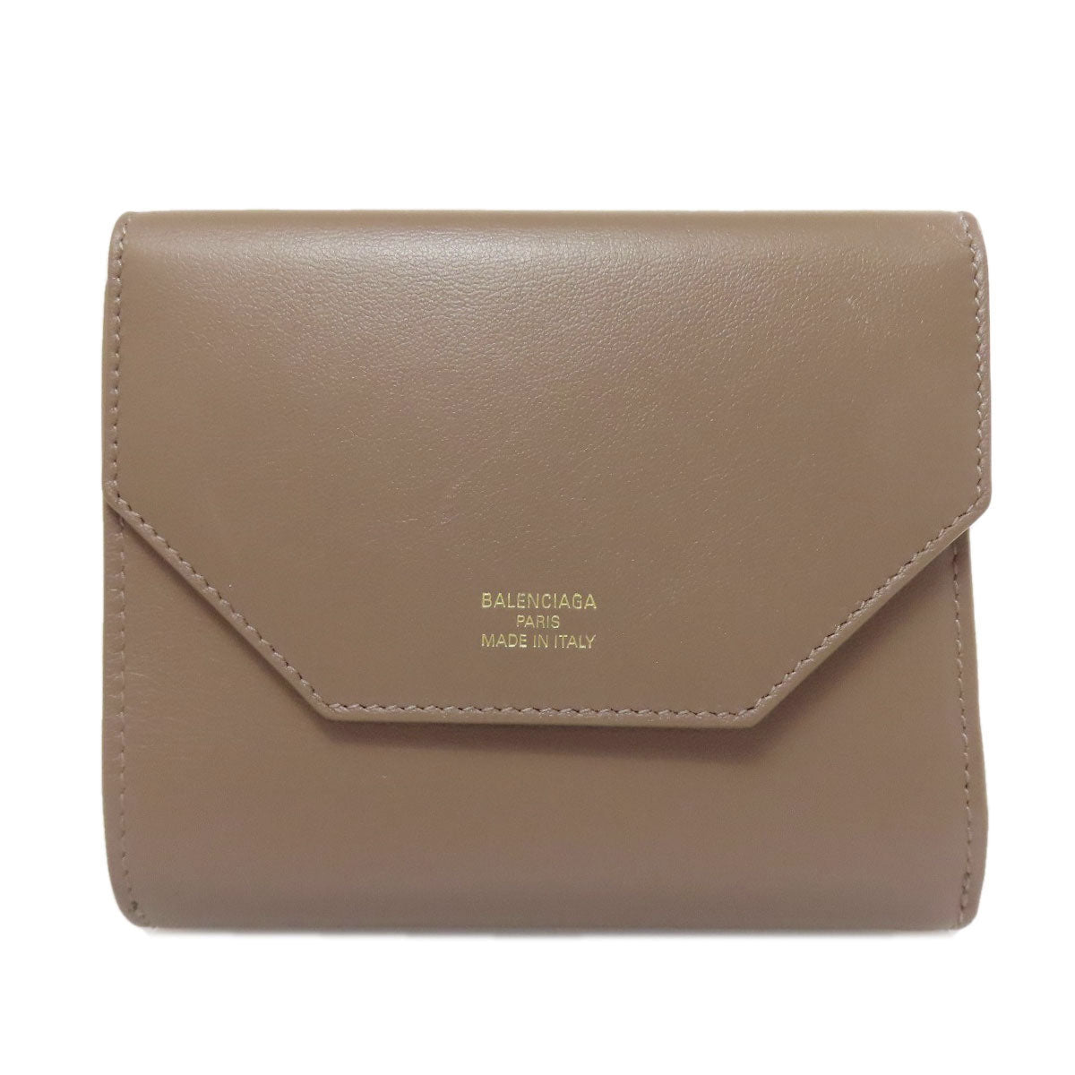 BALENCIAGA Bifold Wallet 753762 leather Brown logo Women Used Authentic