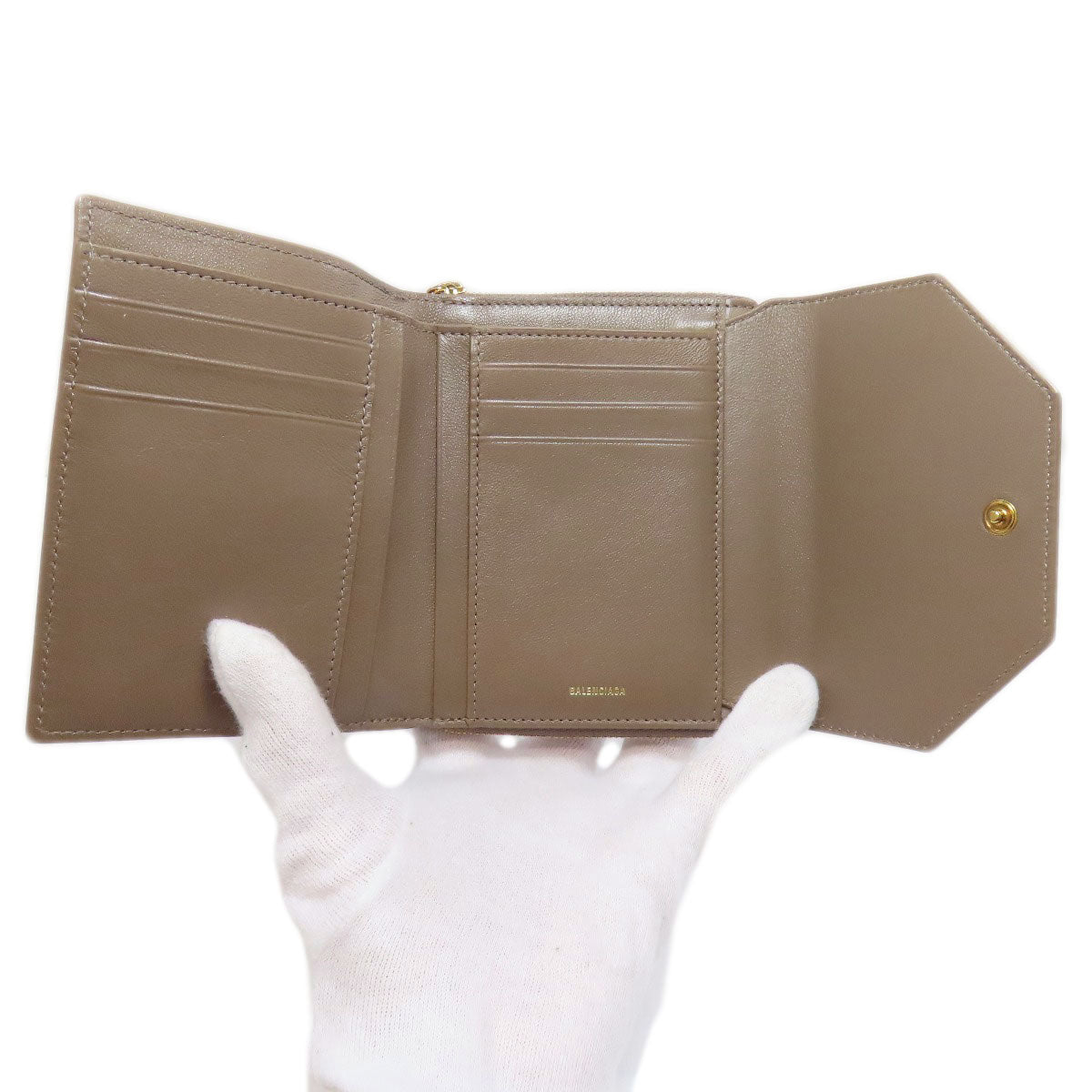 BALENCIAGA Bifold Wallet 753762 leather Brown logo Women Used Authentic