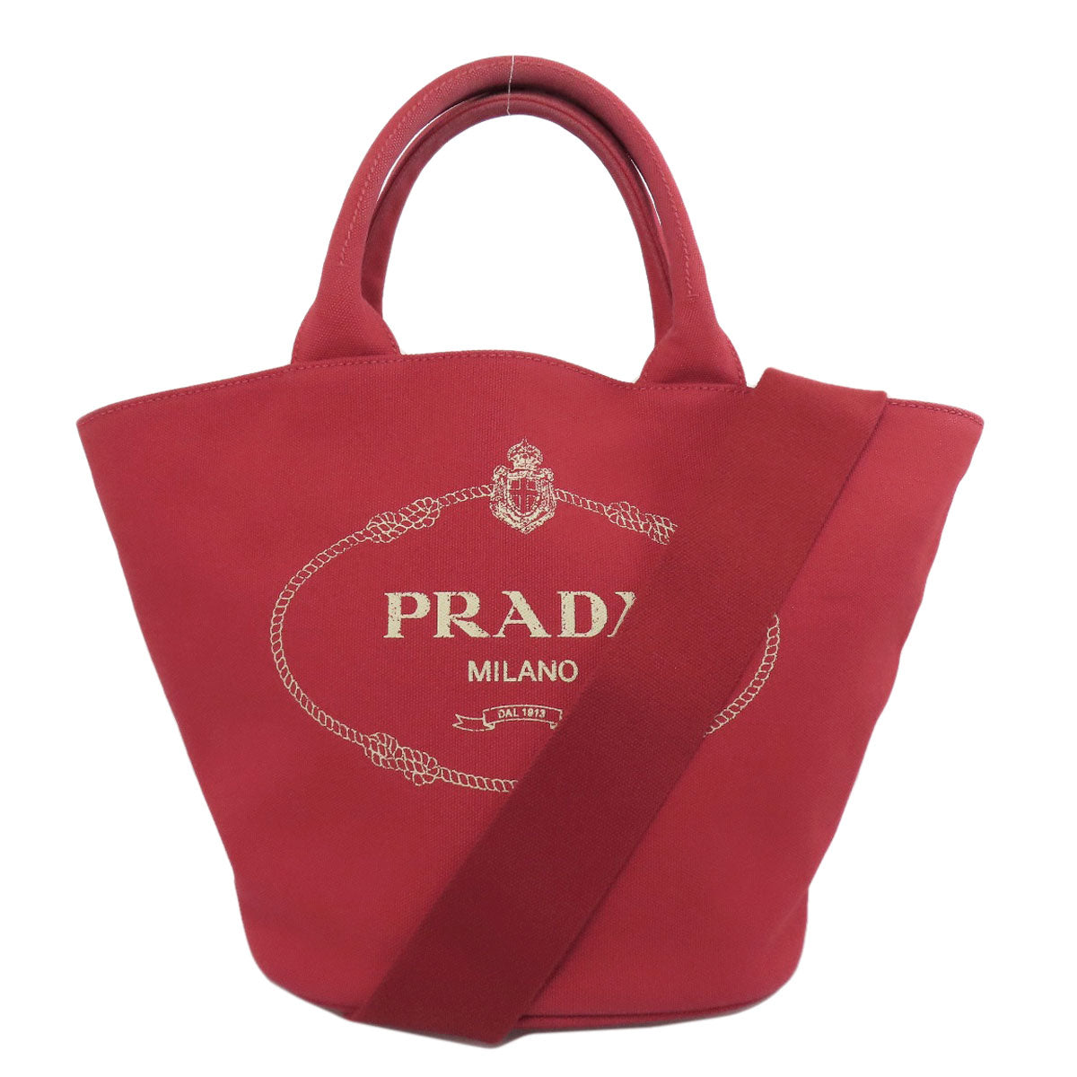 PRADA Tote Bag canvas Red Canapa Bucket 2WAY
