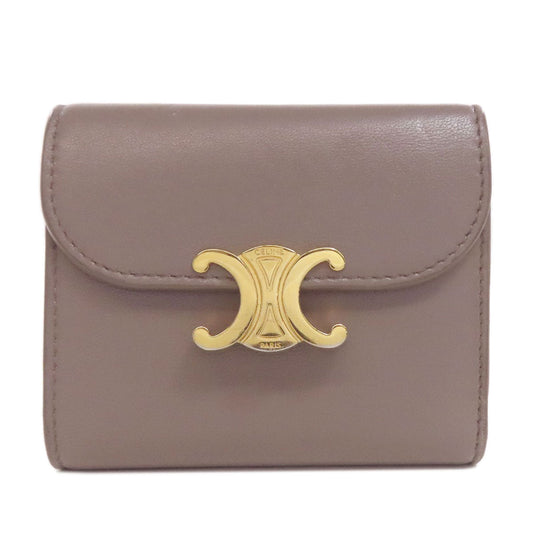 CELINE Bifold Wallet Calfskin gray Triomphe Flap Women Used Authentic