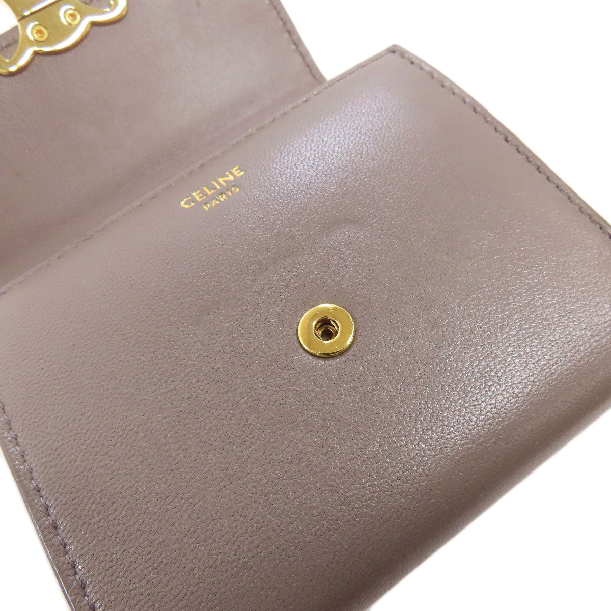 CELINE Bifold Wallet Calfskin gray Triomphe Flap Women Used Authentic
