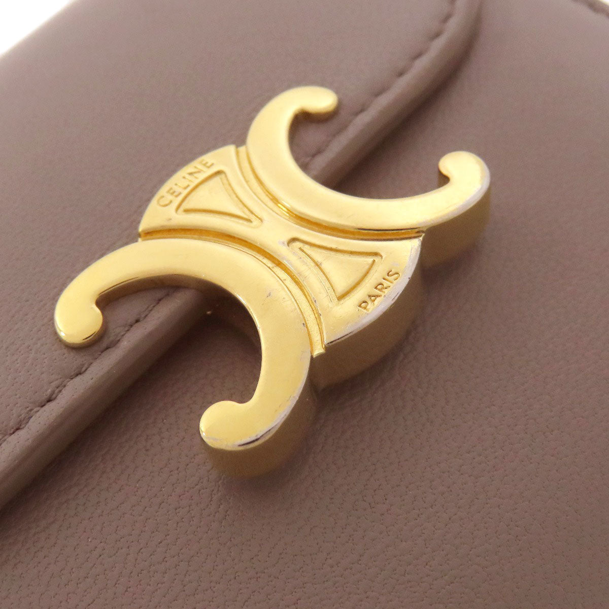 CELINE Bifold Wallet Calfskin gray Triomphe Flap Women Used Authentic