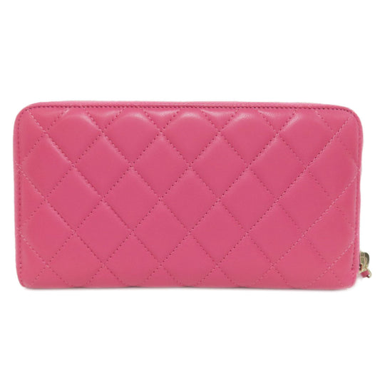 CHANEL Long Wallet Purse lambskin pink Matelasse COCO Mark Gold Metal