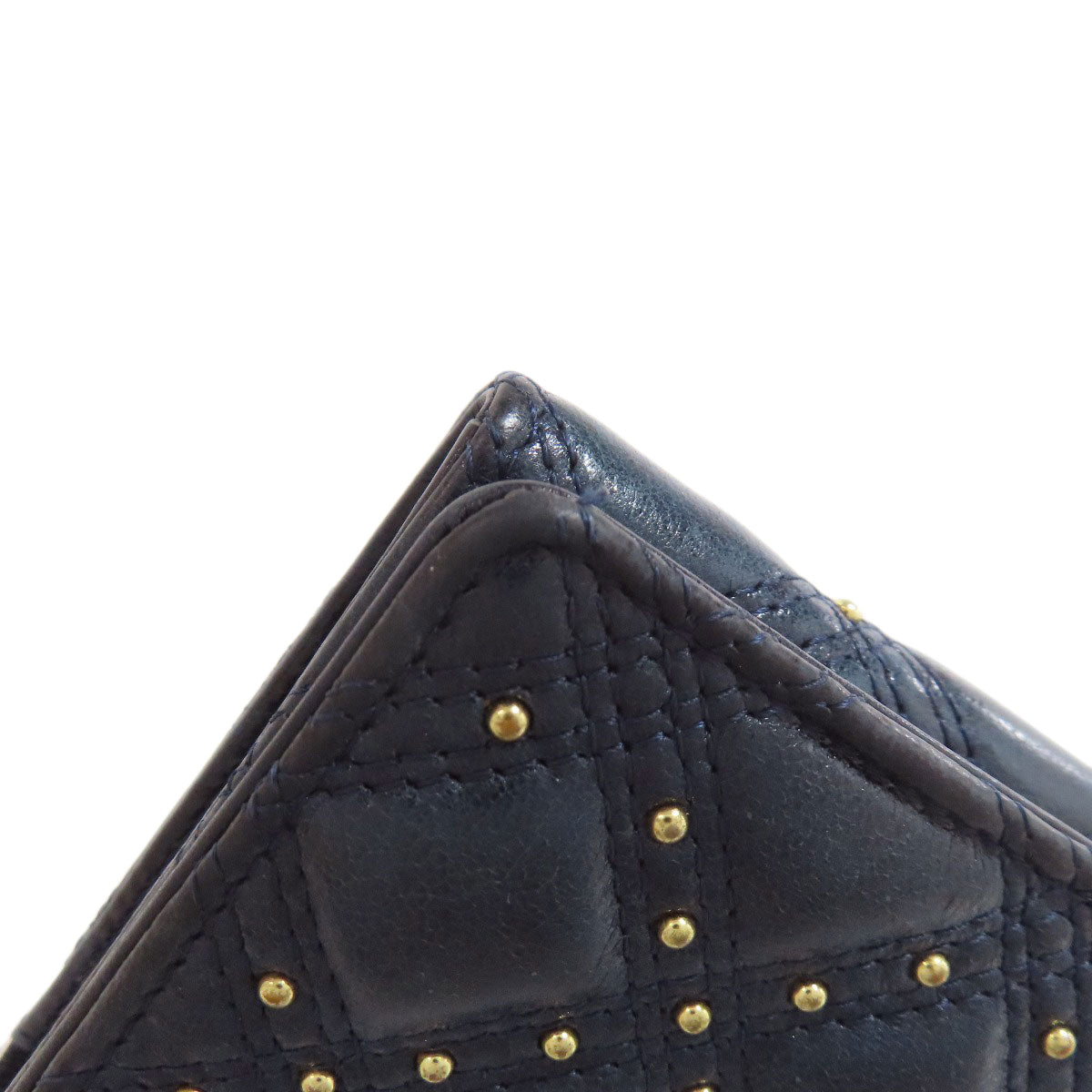 CHANEL Long Wallet Purse lambskin Navy Studs COCO Mark Gold Metal