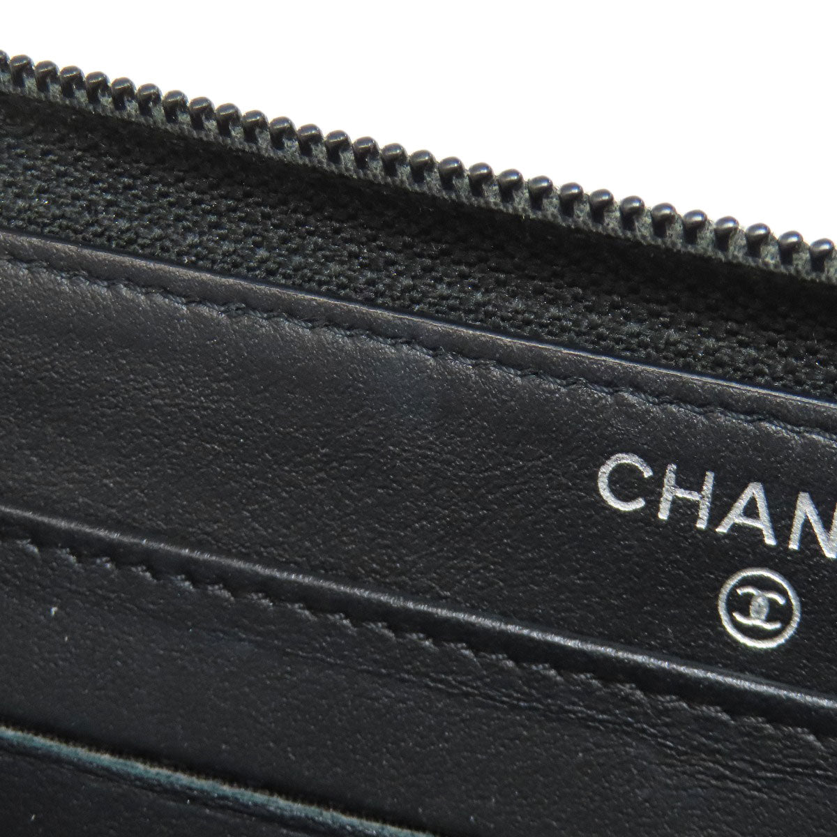 CHANEL Long Wallet Purse Grained Calfskin Skin black Zip Around COCO Mark SilverMetal