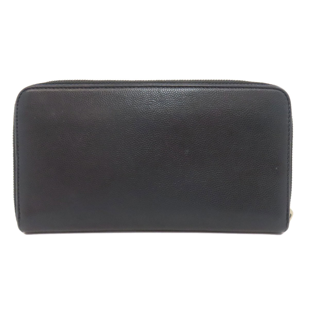 CHANEL Long Wallet Purse Grained Calfskin Skin black Zip Around COCO Mark SilverMetal