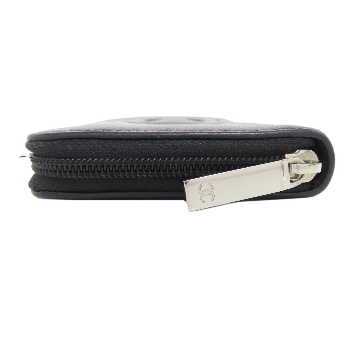 CHANEL Long Wallet Purse Grained Calfskin Skin black Zip Around COCO Mark SilverMetal