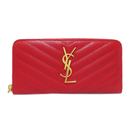 SAINT LAURENT Long Wallet Purse Calfskin Red Vstitch logo