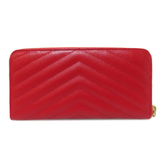 SAINT LAURENT Long Wallet Purse Calfskin Red Vstitch logo