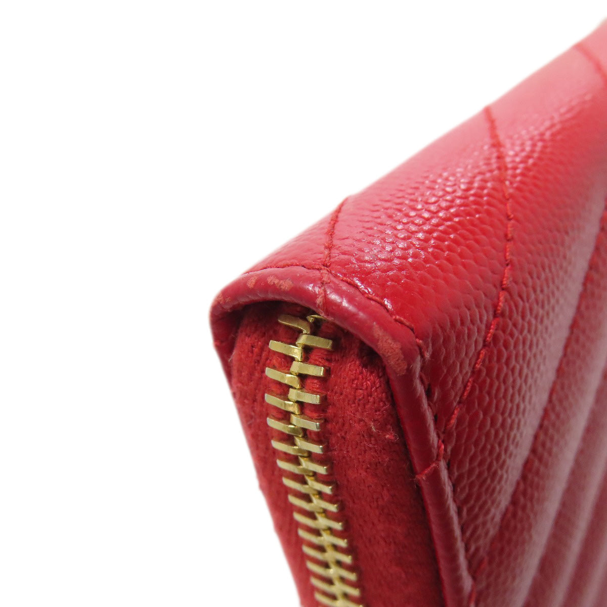 SAINT LAURENT Long Wallet Purse Calfskin Red Vstitch logo