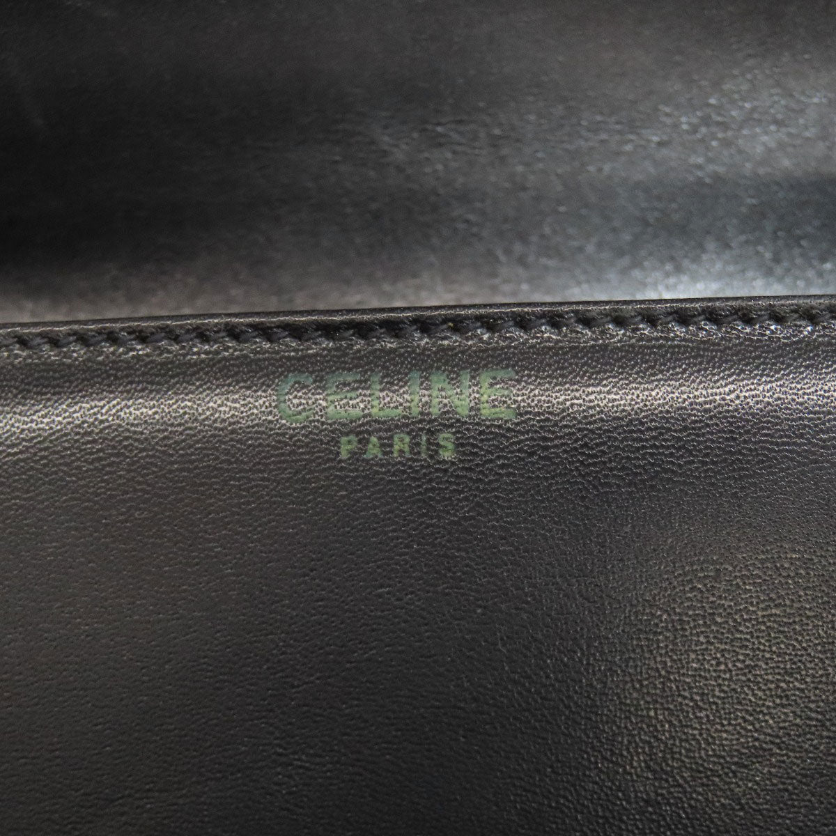 CELINE Shoulder Bag leather black one belt carriage Metal