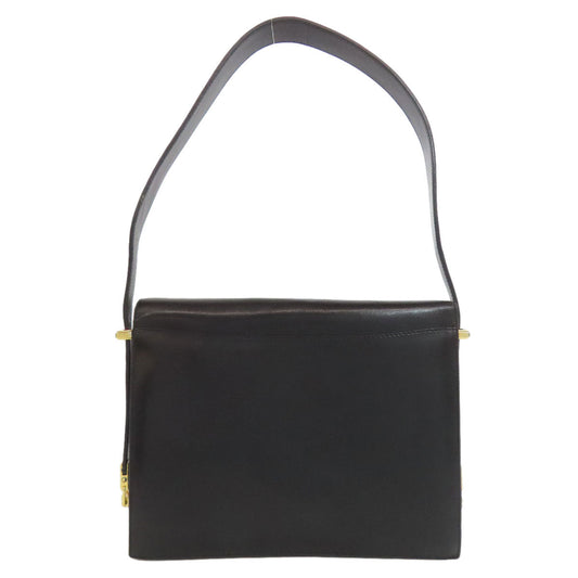 CELINE Shoulder Bag leather black one belt carriage Metal