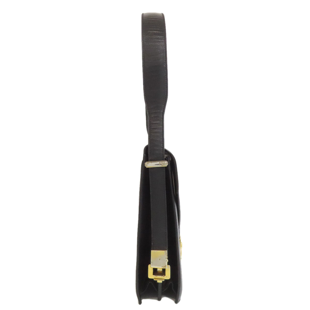 CELINE Shoulder Bag leather black one belt carriage Metal