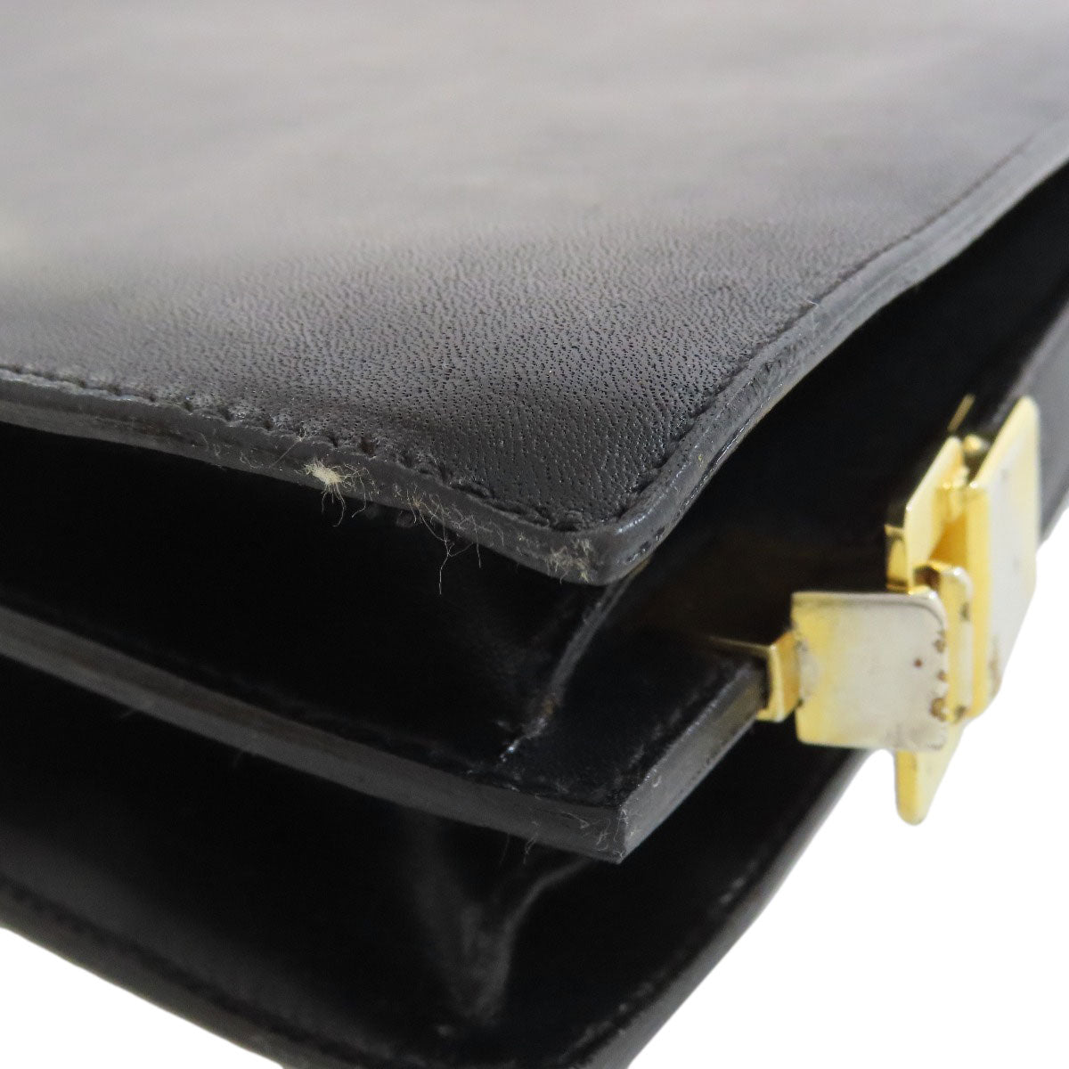 CELINE Shoulder Bag leather black one belt carriage Metal