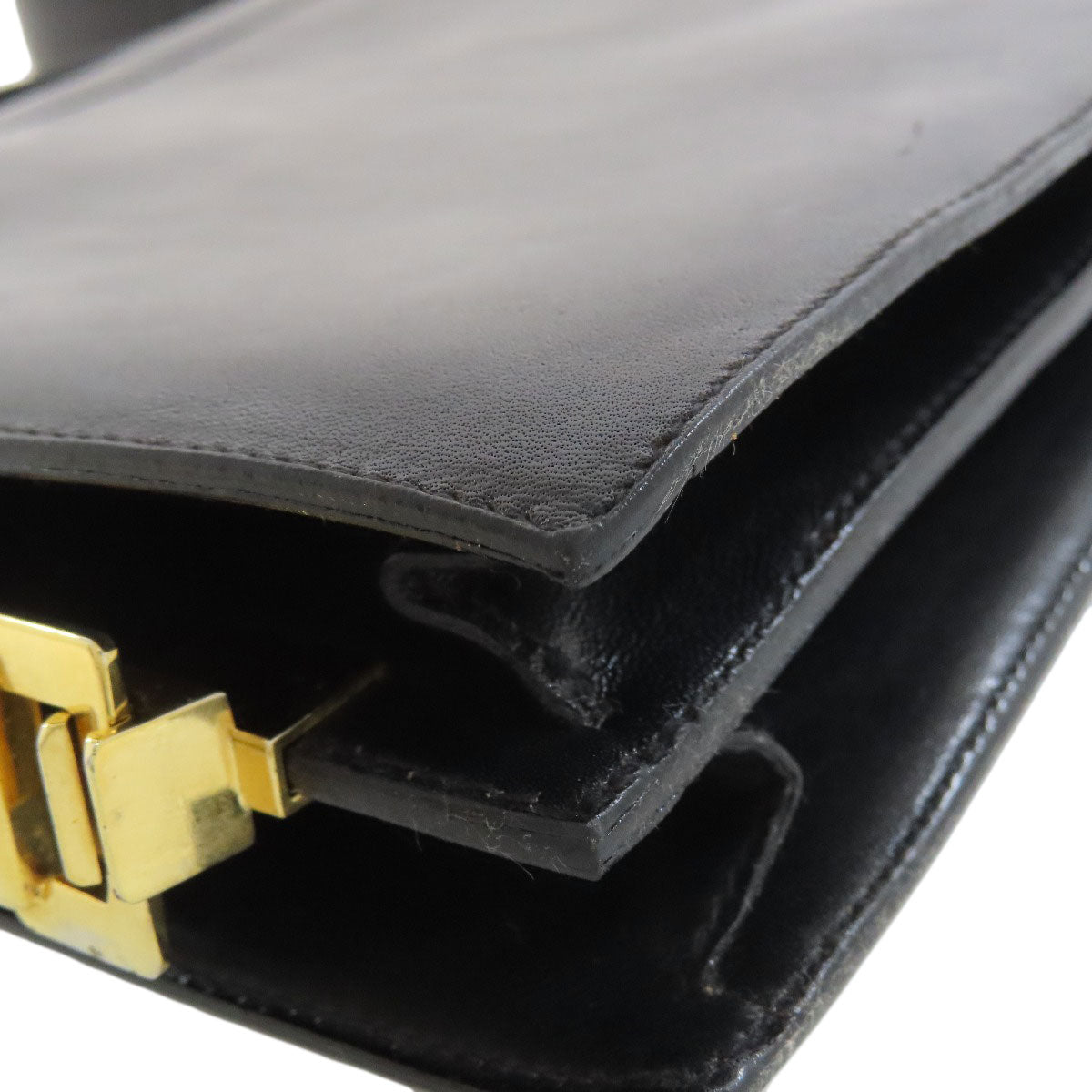 CELINE Shoulder Bag leather black one belt carriage Metal