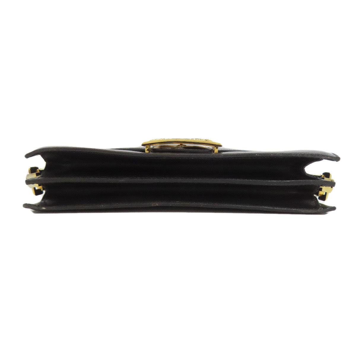 CELINE Shoulder Bag leather black one belt carriage Metal