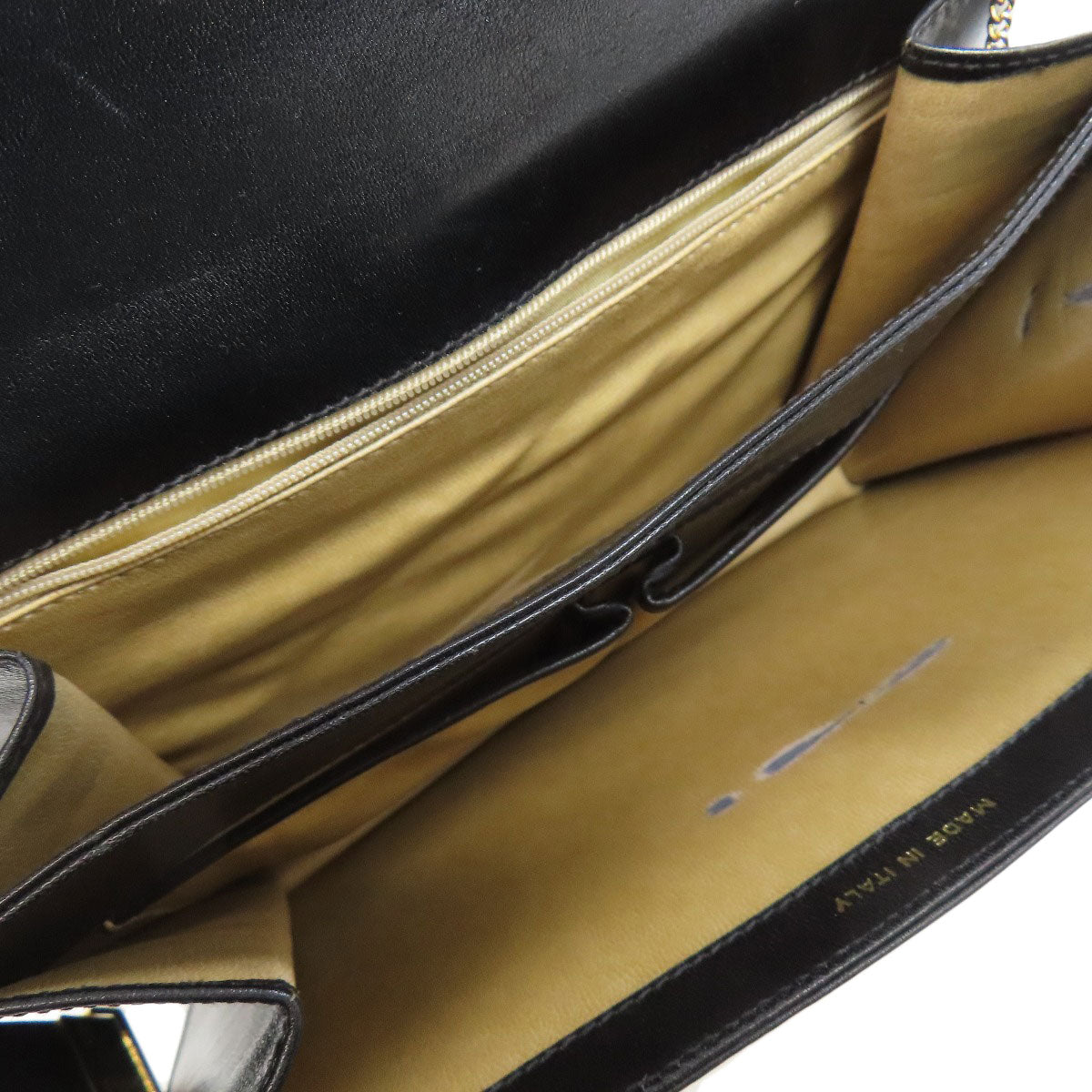 CELINE Shoulder Bag leather black one belt carriage Metal