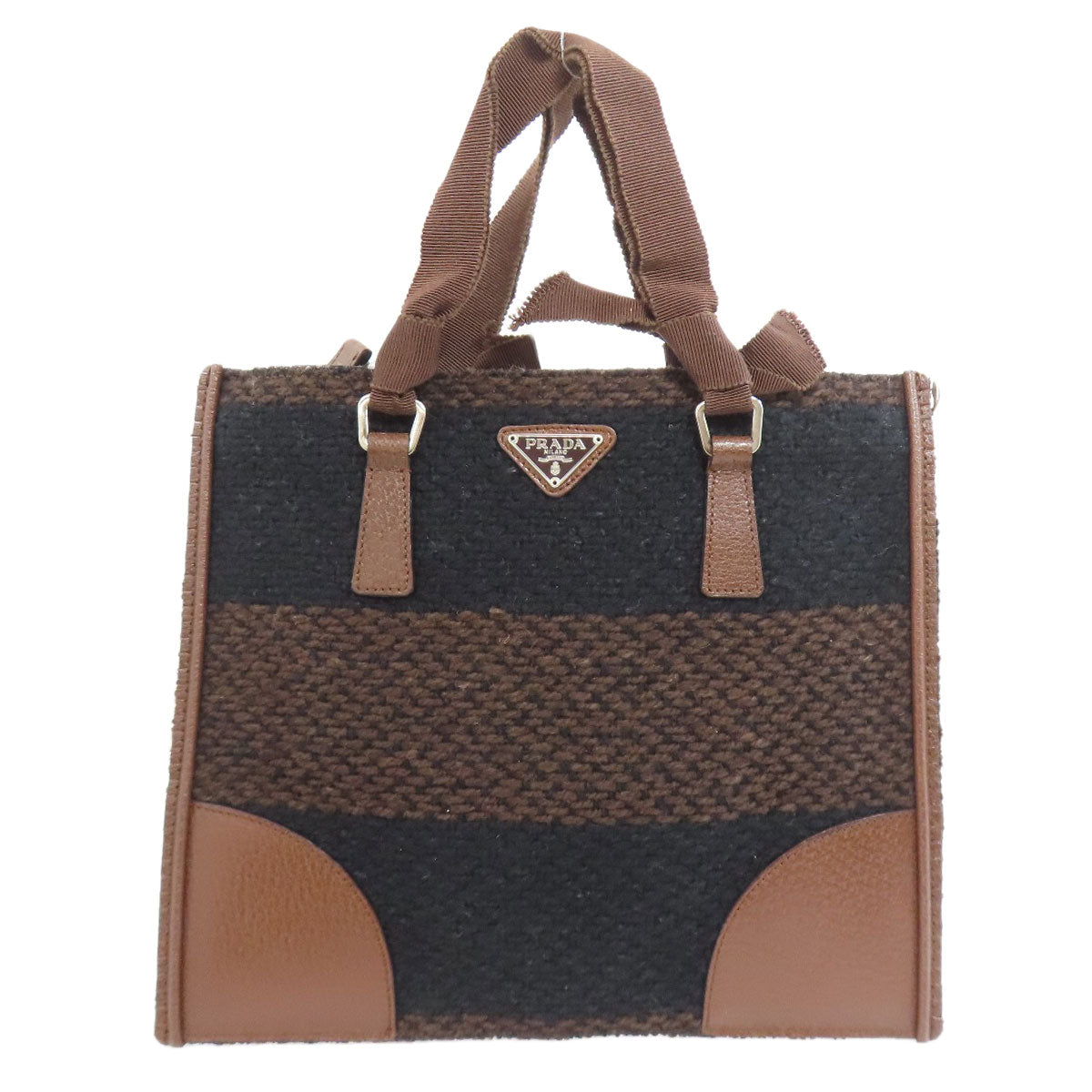 PRADA Tote Bag B11267 knit Brown logoMetal
