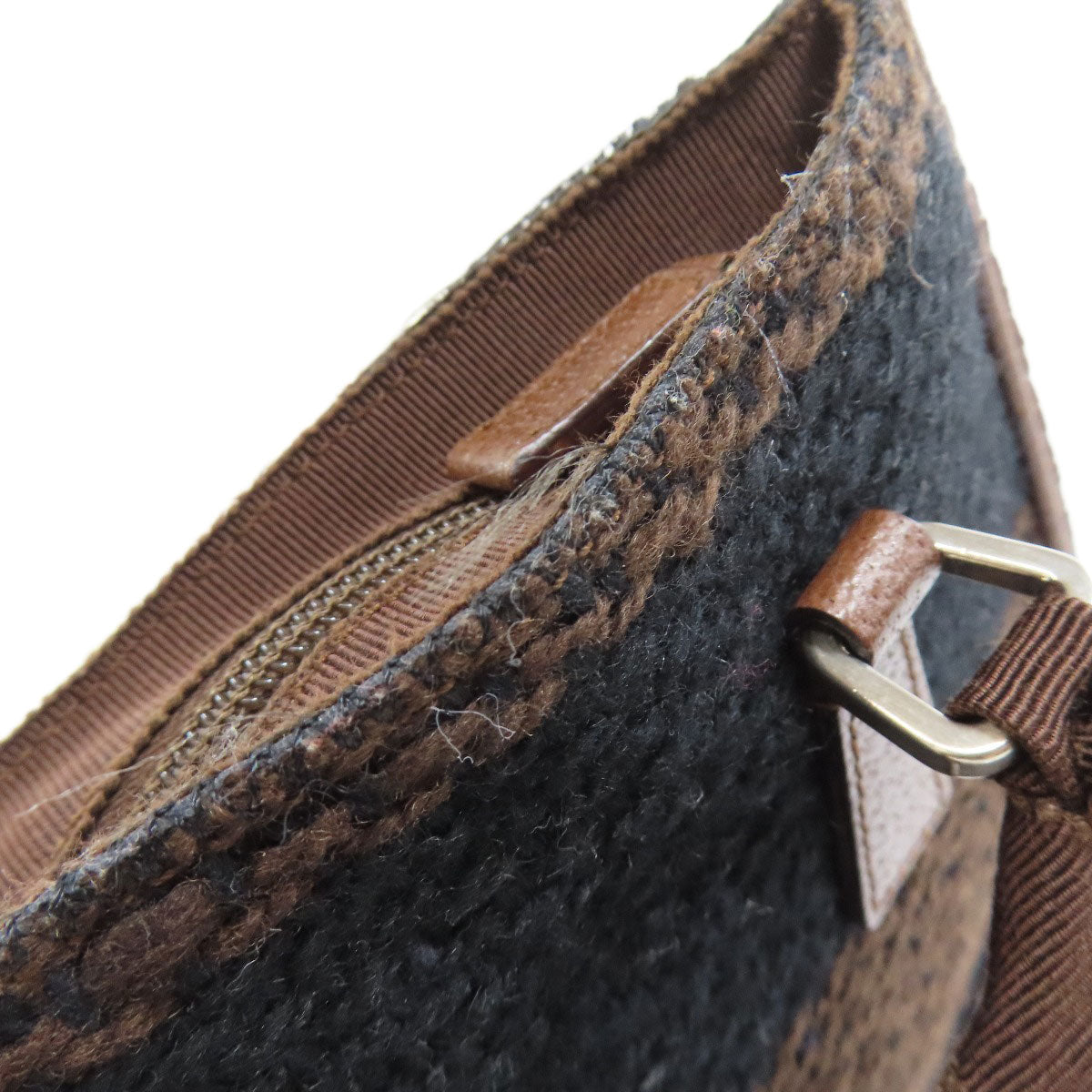 PRADA Tote Bag B11267 knit Brown logoMetal