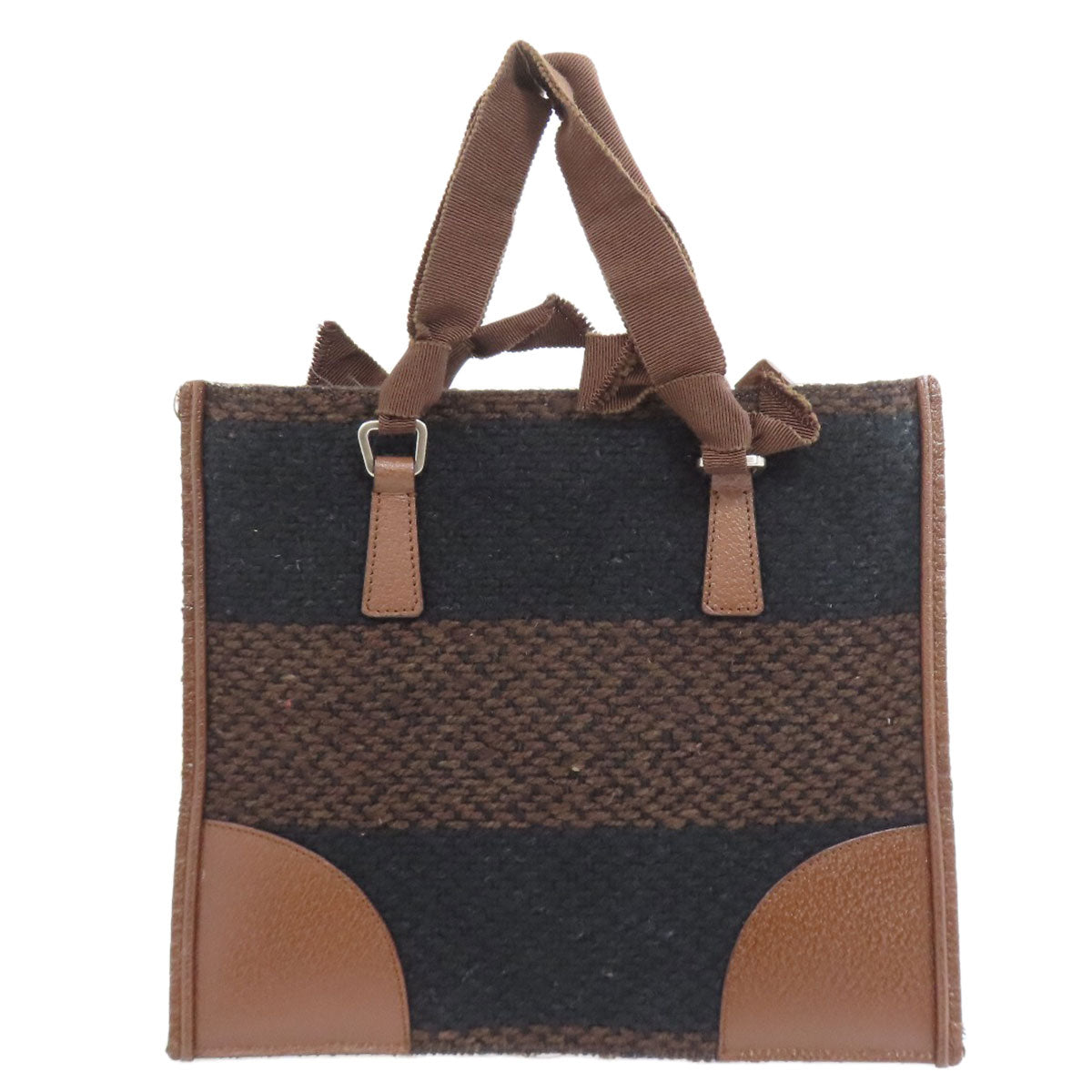 PRADA Tote Bag B11267 knit Brown logoMetal