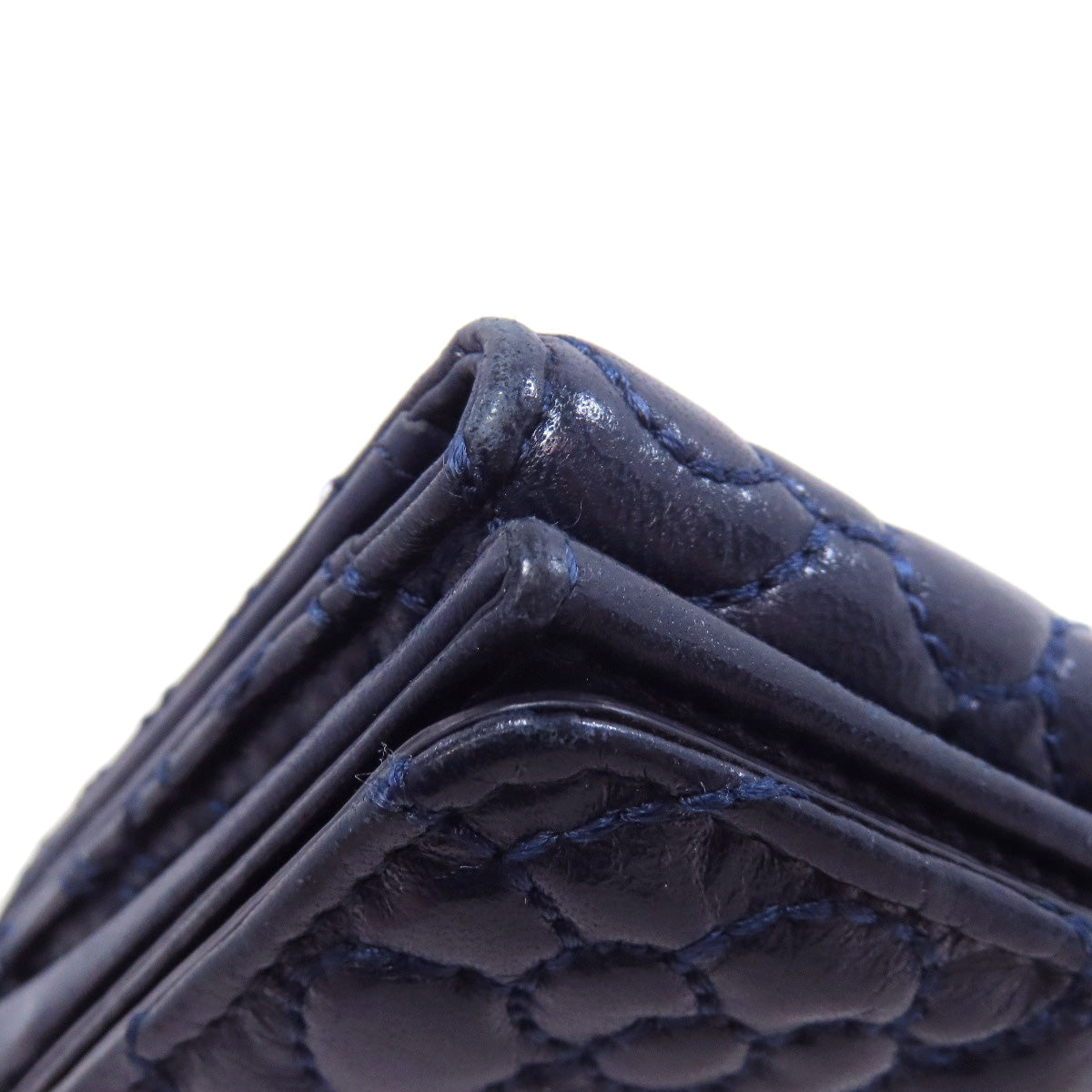 CHANEL Bifold Wallet lambskin Navy Tri-fold Wallet Compact Wallet COCO Mark