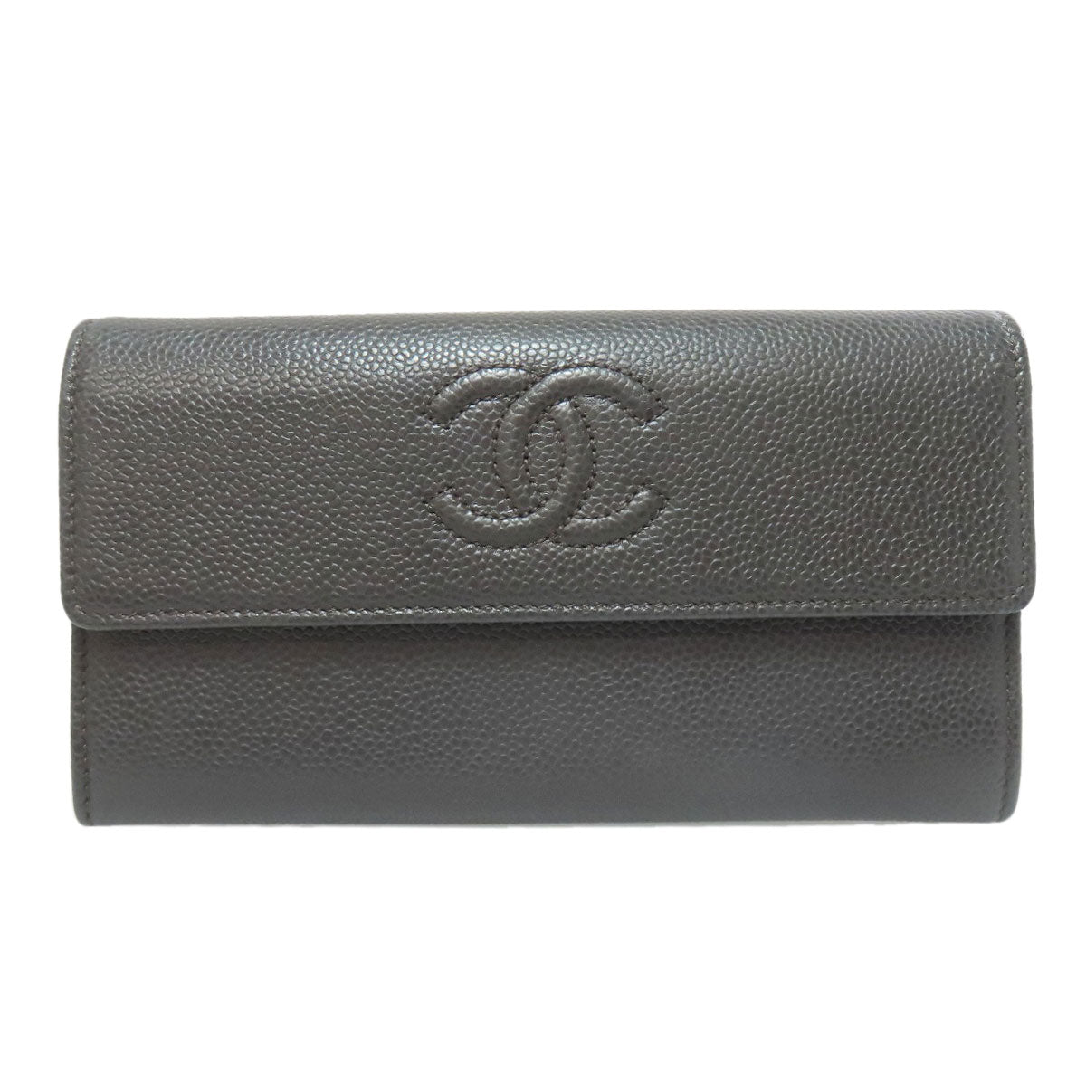 CHANEL Long Wallet Purse Grained Calfskin Skin gray COCO Mark