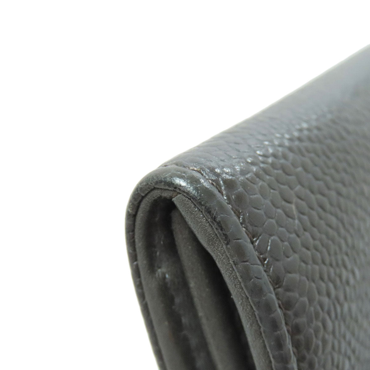 CHANEL Long Wallet Purse Grained Calfskin Skin gray COCO Mark