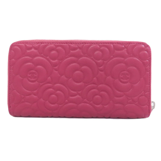 CHANEL Long Wallet Purse Calfskin pink Camellia COCO Mark SilverMetal