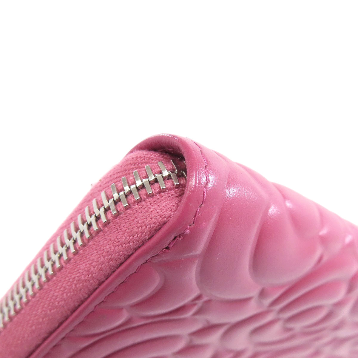 CHANEL Long Wallet Purse Calfskin pink Camellia COCO Mark SilverMetal