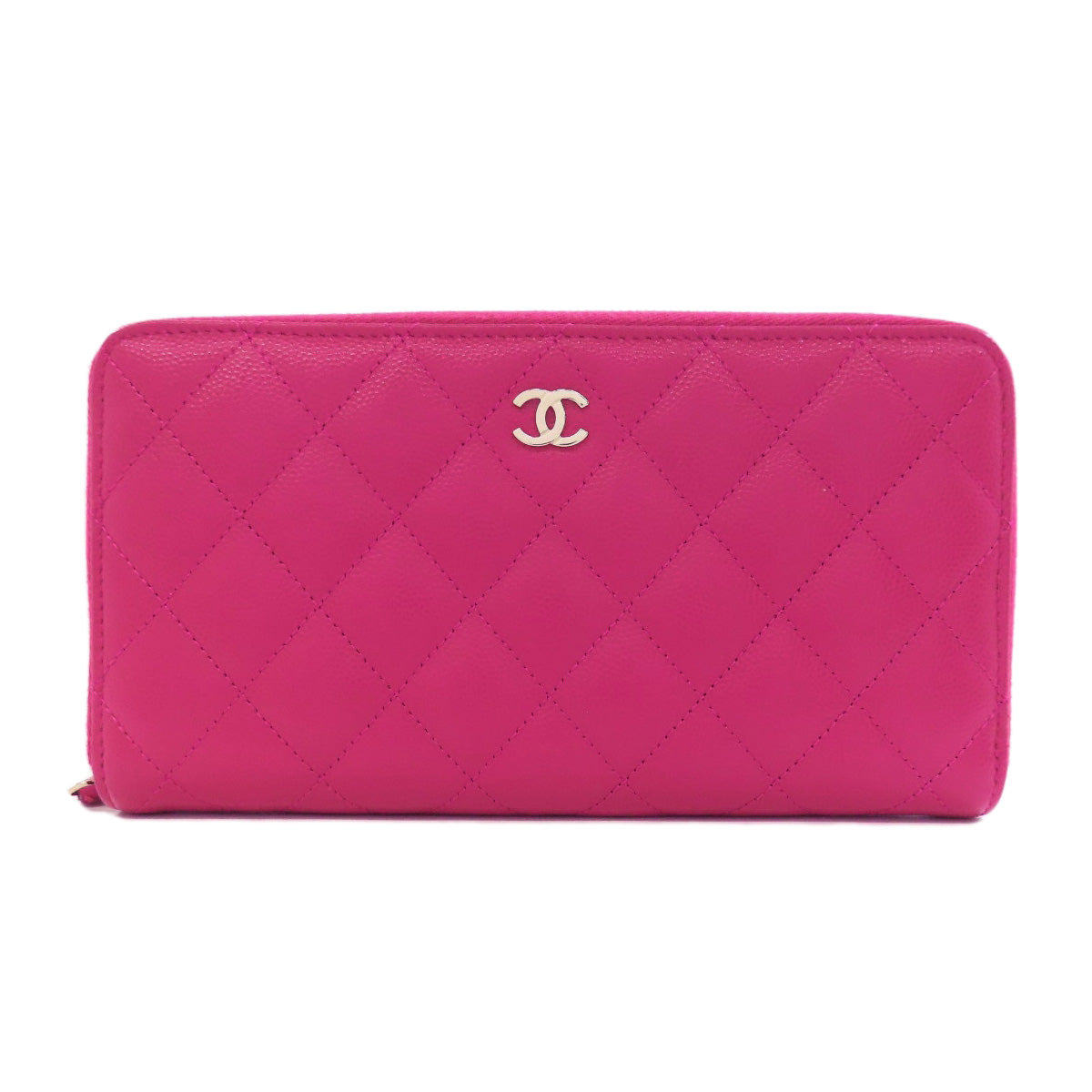 CHANEL Long Wallet Purse Grained Calfskin Skin pink Matelasse COCO Mark SilverMetal
