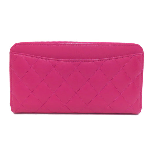 CHANEL Long Wallet Purse Grained Calfskin Skin pink Matelasse COCO Mark SilverMetal