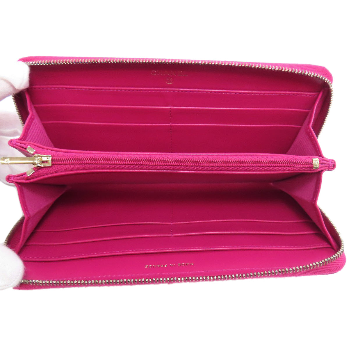 CHANEL Long Wallet Purse Grained Calfskin Skin pink Matelasse COCO Mark SilverMetal
