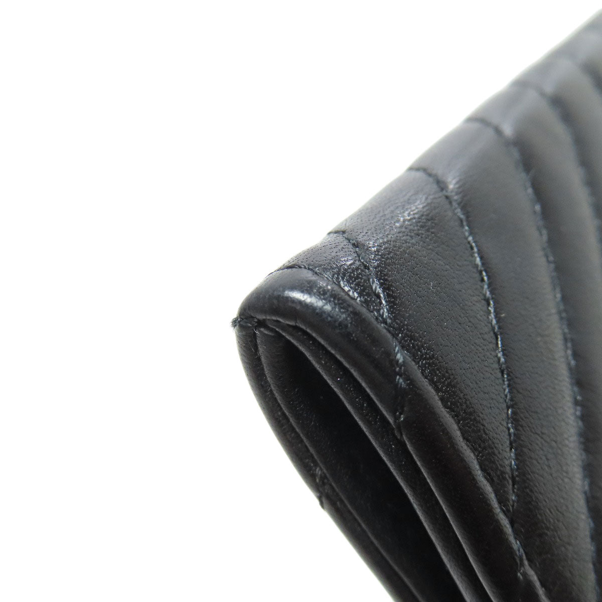 CHANEL Bifold Wallet Calfskin black COCO Mark Vstitch SilverMetal