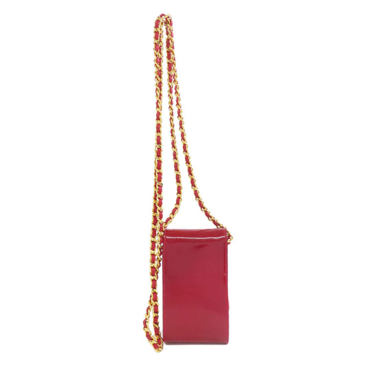 CHANEL Accessory pouch enamel Red COCO Mark ChainShoulder