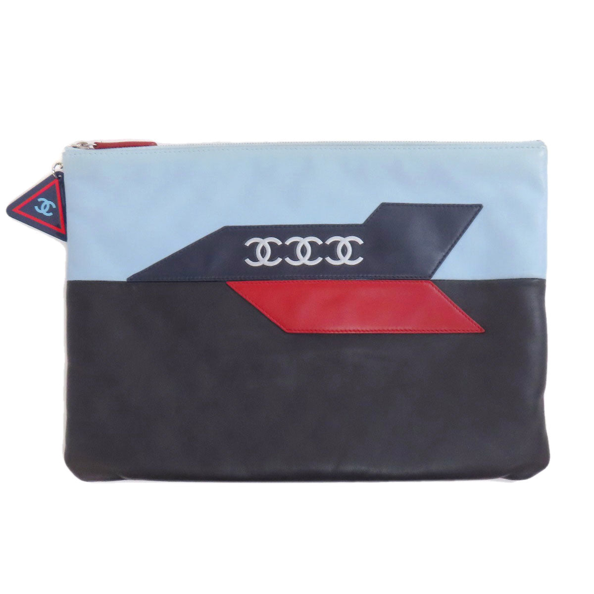 CHANEL Clutch bag leather blue COCO Mark Bicolor