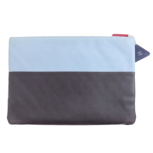 CHANEL Clutch bag leather blue COCO Mark Bicolor