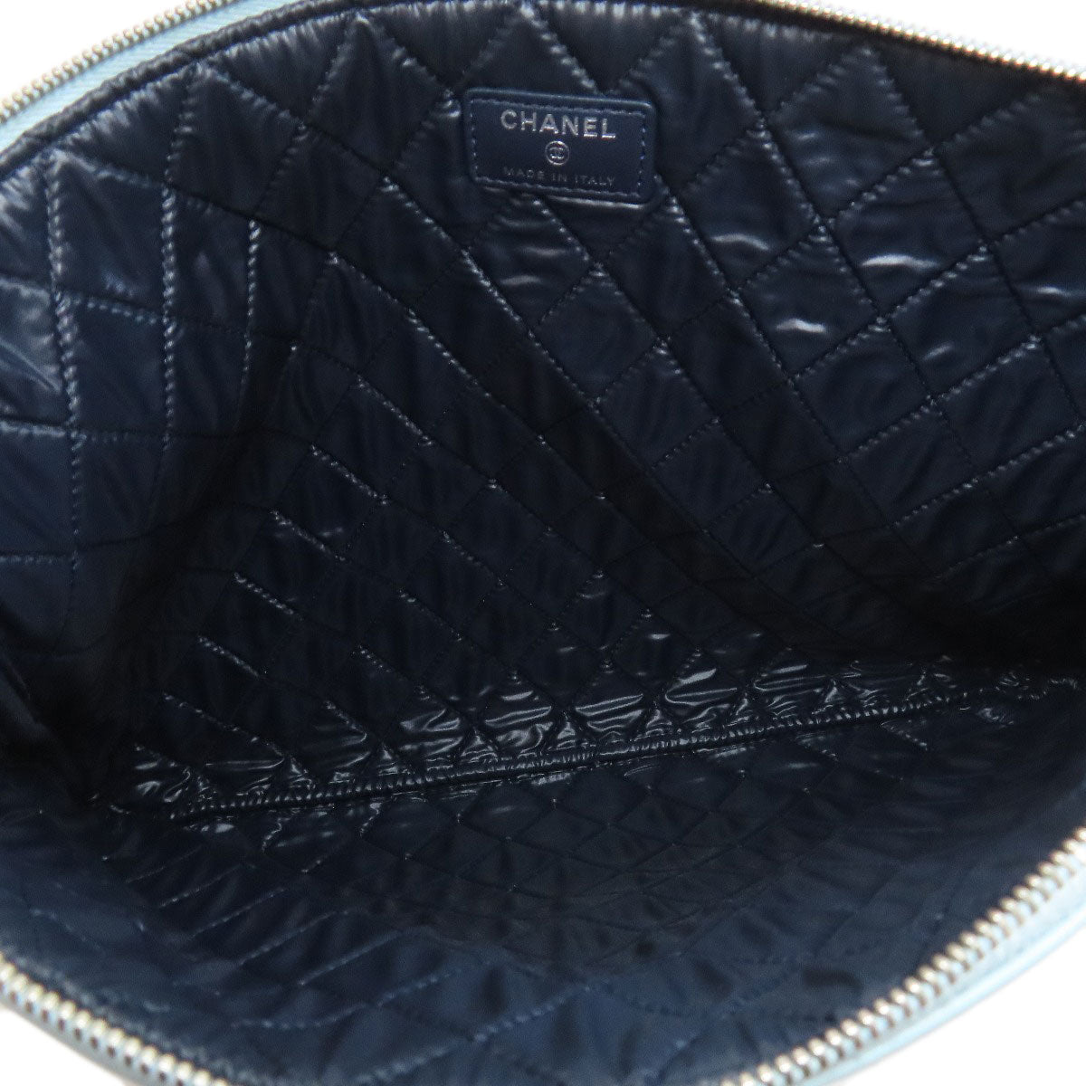 CHANEL Clutch bag leather blue COCO Mark Bicolor