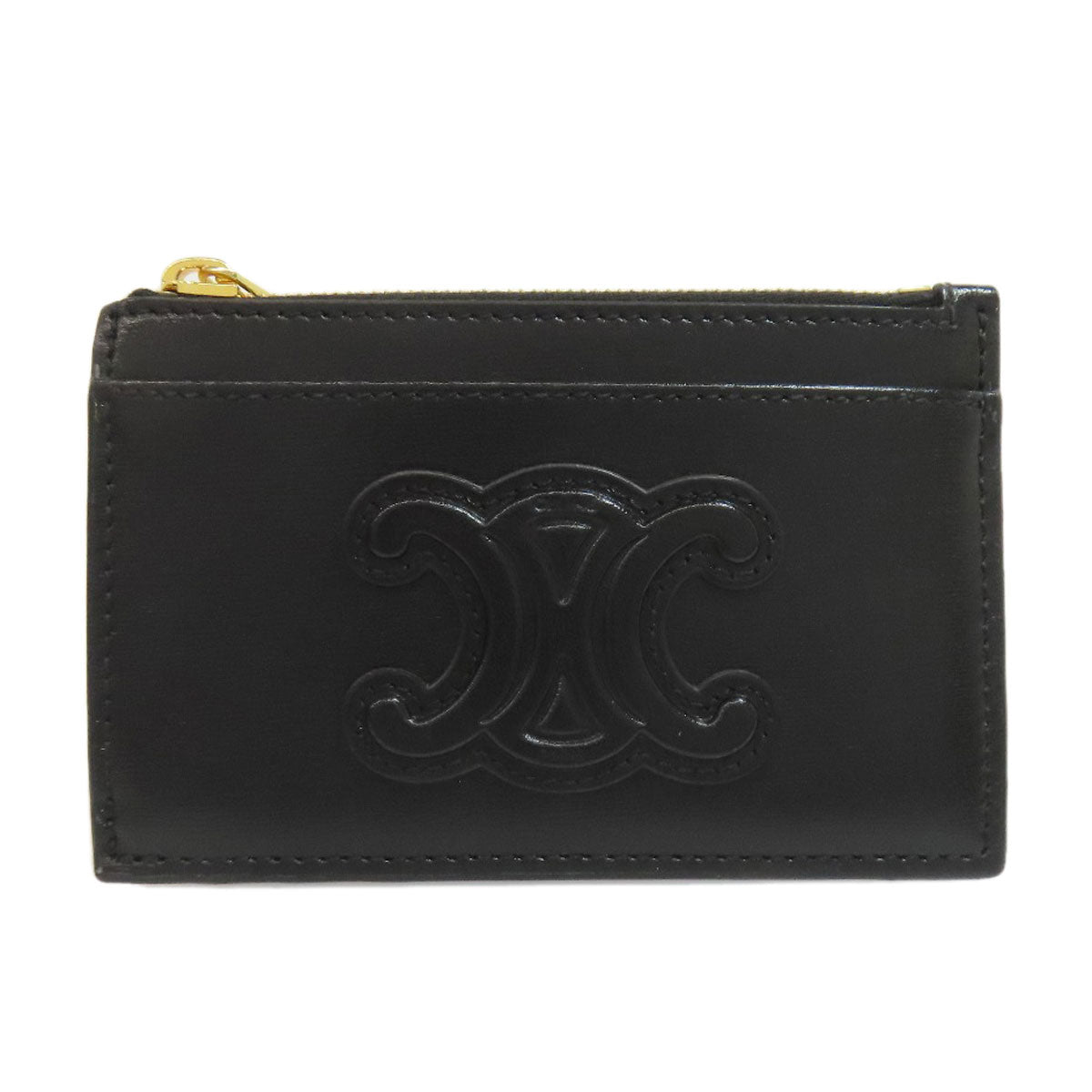 CELINE Coin case leather black Triomphe