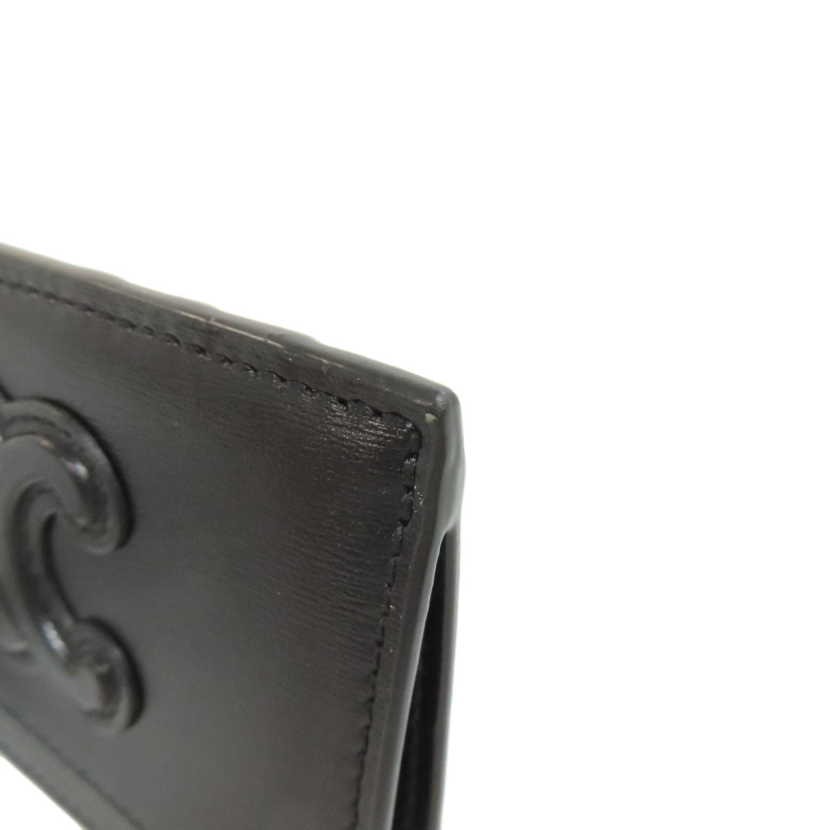 CELINE Coin case leather black Triomphe